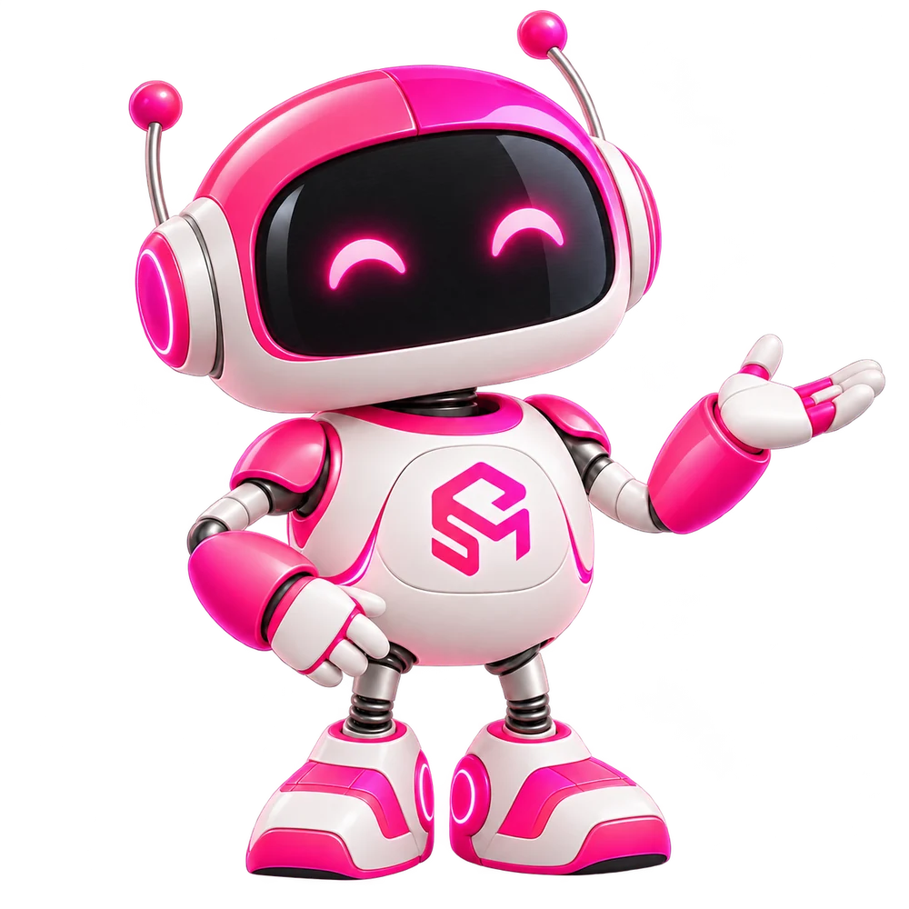 Smartketing pink robot welcoming visitors